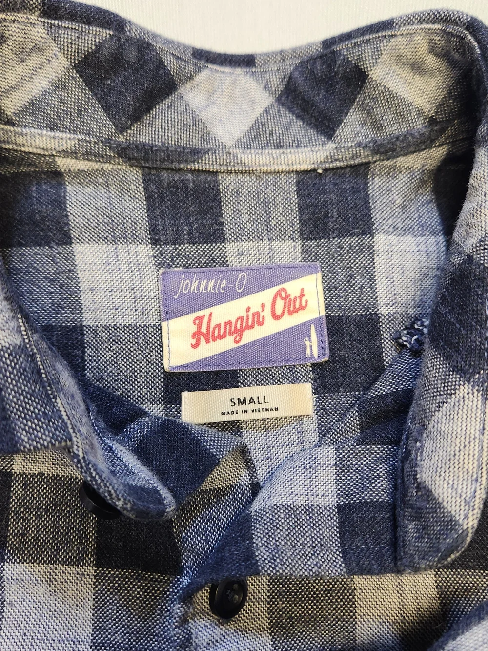 JOHNNIE-O Hangin' Out Plaid Button Down Flannel Gray Blue Small Orion L/sleeve